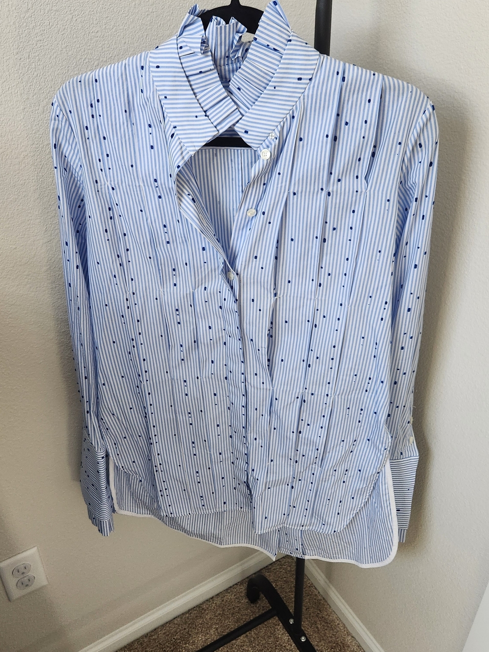 Ellery Light Blue & Navy Striped Button-Up Blouse